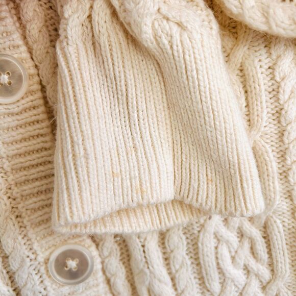 Talbots Cable Knit Fisherman Cardigan Sweater Size L Cream READ - Picture 14 of 14